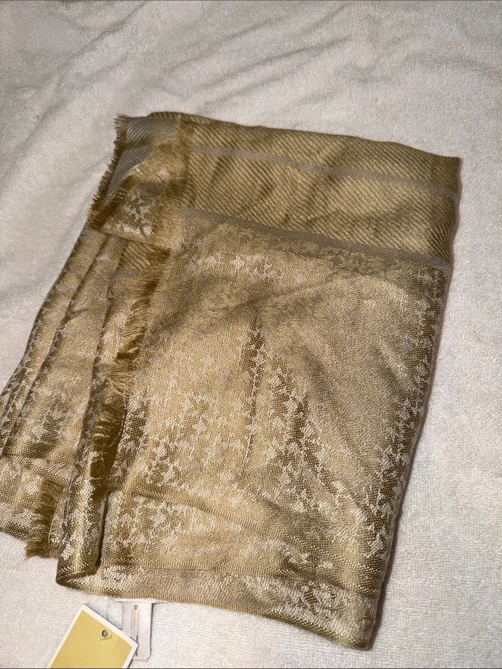 Michael Kors NWT Metallic Gold Ivory Jacquard Logo Scarf Wrap Shawl NWT 25”x84”